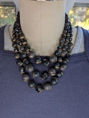 Premier Designs Multi Strand Beaded Necklace Convertible Removable Layer Black
